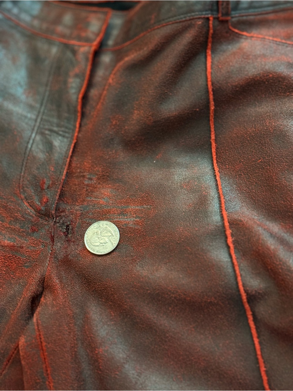 ARCHIVAL SUIT JEWELS by Julie Knapp Burnished Leather Moto Suit Set/S Red Black - Picture 14 of 16